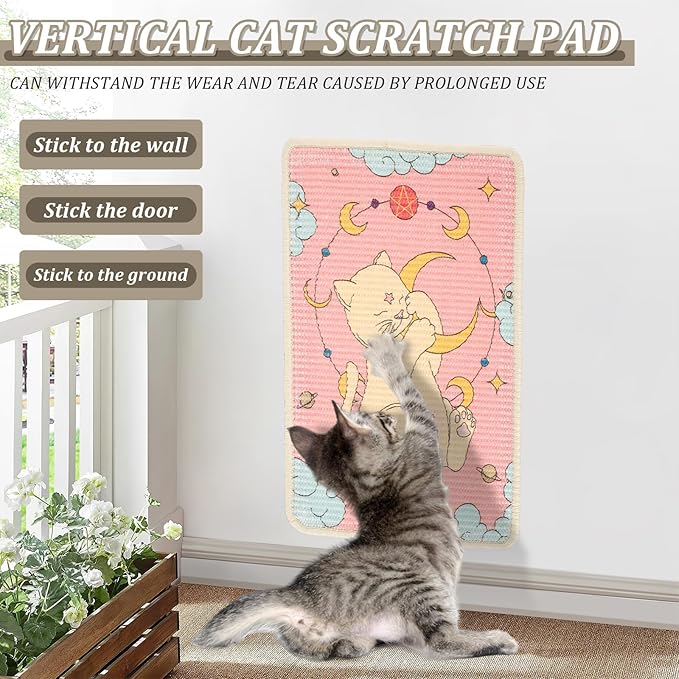 Sisal Cat Scratcher Mat, Durable and Shedding Resistant Cat Scratching Pad with Pattern, 19.69x13.78 Inch Anti Scratch Furniture Protector for Wall Couch Carpet (Pink)