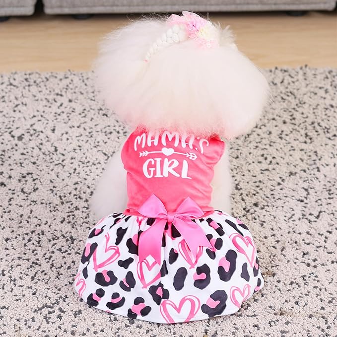 CuteBone Dog Dresses Velvet Mama's Girl Small Dogs Clothes Onesie Pet Apparel Girl Puppy Skirt with Bow Hair Rope CVA40L-D