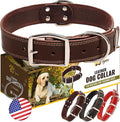 ADITYNA Heavy Duty Leather Dog Collar for Large Dogs - Soft and Strong Leather Collar for Walking, Training, Hunting, and Running (Large: Fit 17" - 23" Neck, Brown)