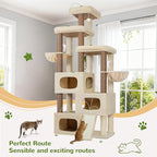 Globlazer 85 Inch Tall Cat Tree for Large Cats, Multi-Level Cat Tower for 4+ Cats with 3 Condos, 2 Hammocks & Sisal Posts, Heavy Duty Cat Tree Tower for Maine Coon, S85, Beige