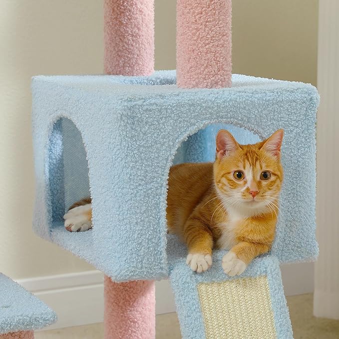 47.3" Flower Cat Tree, Multi-Level Cat Tower with Sisal Covered Scratching Posts Cute Cat Condo for Indoor Small Medium Cats Top Perch (Blue)