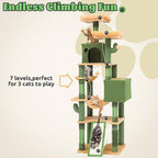 DWVO Cactus Cat Tree for Large Cats: 76" Tall with Self-Grooming Brush, Cute Kitten Climbing Tower for Indoor Kittens with Cat Condo, Top Perch, Basktet, Sisal Scratching Posts, Dangling Ball