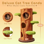 47.2'' Luxury Natural Cat Tree for Indoor Cats, Multi-Level Cat Tower with Scratching Post, Solid Wood Cat Condo for Multi-cat Families (Brown)