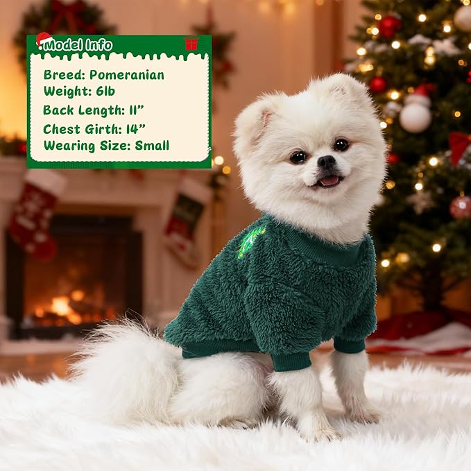 2 Pieces Dog Sweater for Small Dogs Winter Warm Puppy Sweater Fleece Cute Dog Clothes for Dogs Like Chihuahua Yorkie Thick Pet Clothing (Xmas Red, Green, Medium)