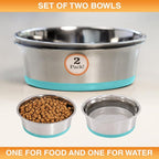 Neater Pet Brands Stainless Steel Dog Bowls with Non-Slip Rubber Bottom – Set of 2, 6 Cup (48 oz), Teal - Heavy Duty Metal Dog Bowl, Dishwasher Safe, Food or Water Bowl, Ideal for Large Dogs