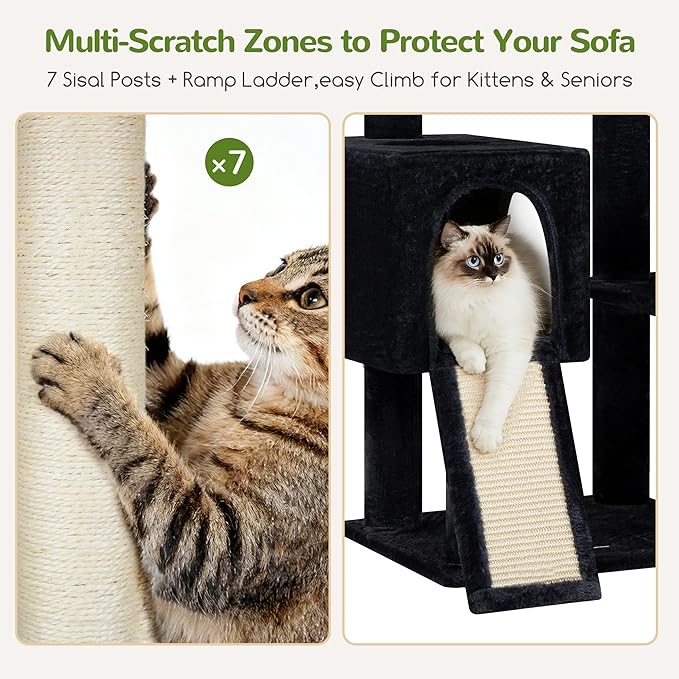 Globlazer 82" Extra Large Cat Tree for Big Cats, Heavy Duty Cat Tree for Multi-Cat Household, Maine Coon Cat Tree with 3 Condos, 2 Hammocks, 3 Perches & Scratching Board, S82D, Dark Gray