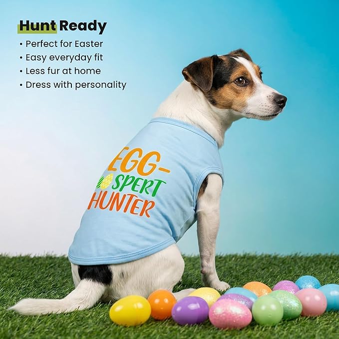 Fitwarm Egg-spert Hunter Dog Easter Outfit, Summer Clothes for Small Dogs Boy Girl, Pet Outfit, Blue, Red, Green, Orange, Large