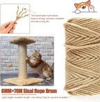 229FT/70M Natural Sisal Rope for Cat Scratching Posts, 6mm Thick Jute Hemp Cat Rope for Cat Tree Replacement, Cat Scratch Post Repair, DIY Projects, and Furniture Wrapping