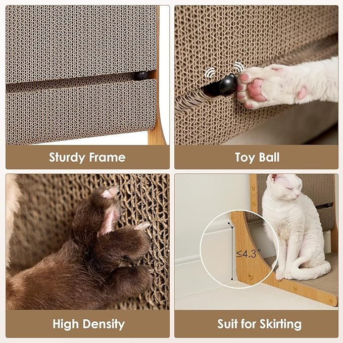 EHEYCIGA 2-Pack Cat Scratcher, 25.6 Inch L-Shaped Cardboard Scratch Pad for Indoor Cats, Vertical Cat Scratching Board with Ball Toy, Furniture Protector, Reversible Design for Double Life, Large