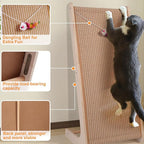 Sisal Cat Scratchers for Indoor Cats, 26.8'' L-Shape Cat Scratching Board, Solid Wooden Cats Scratch Pad with Mouse Toy, Large Cats Scratching Posts to Protect Furniture(Ramp Scratcher)
