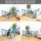 ZJSF Freestanding Dog Fence Indoor, Foldable Dog Gate for Doorways, Stairs or Hallways, Sturdy Wood Extra Wide Pet Gate with Support Feet for The House, Blue, 24 "Height-6 Panels