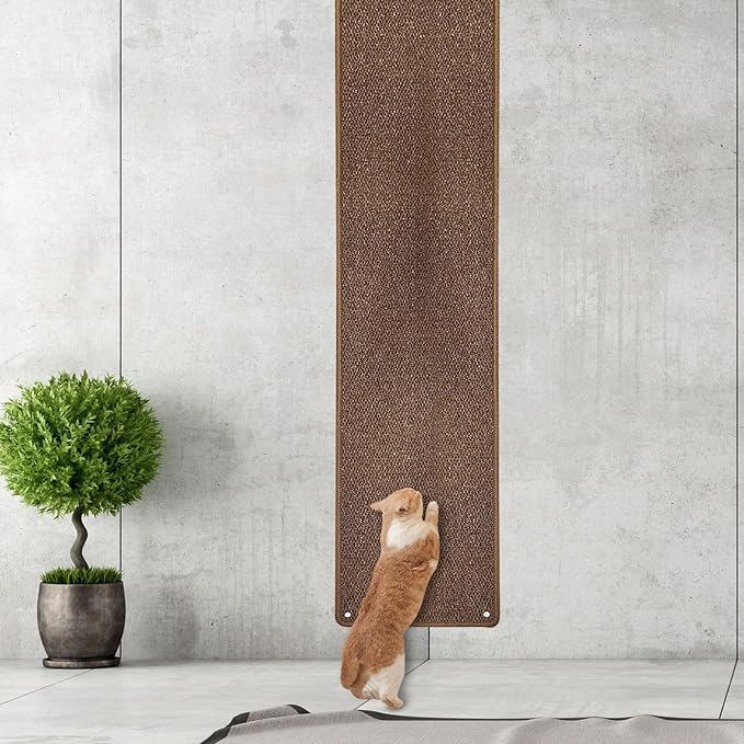 Rainmae 70.9""x 15.7"" Thickened Extra Large Cat Wall Climbing Carpet with 10pcs Fixed Nails, Durable Cat Wall Furniture, Wall Scratcher, Scratching Post, Couch Sofa Protector, Brown