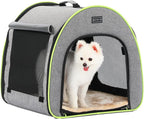 PETSFIT Collapsible Dog Crate, Travel Dog Crate - 19 Inch Lightweight, Roomy, Easy to Set Up, Sturdy Soft Dog Kennel with Thick Mat, Gray