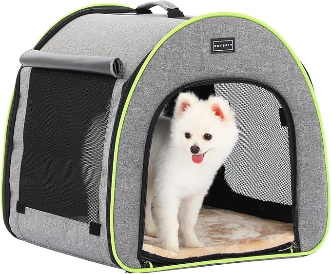 PETSFIT Collapsible Dog Crate, Travel Dog Crate - 19 Inch Lightweight, Roomy, Easy to Set Up, Sturdy Soft Dog Kennel with Thick Mat, Gray