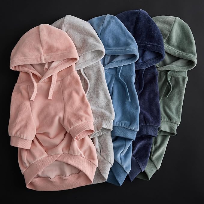 Cooper II Organic Cotton Velour Dog Hoodie Pet Coat for Small, Medium and Large Dogs, Faded Denim, X-Large