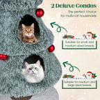 PETSITE 48.5 Inches Cat Christmas Tree, Cute Cat Tower with Scratching Post, 2 Comfy Condos and Decorative Festival Dangling Balls, Star-Shaped Ornament Sits at The Top, Soft Polar Fleece Covered