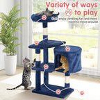 Cat Tree, 36 Inches Indoor Cat Tree Tower Condo, Natural Sisal Cat Scratching Post with Cozy Bed, Small Cats Tree for Kittens, Soft Perch & Cute Toys, Navy Blue