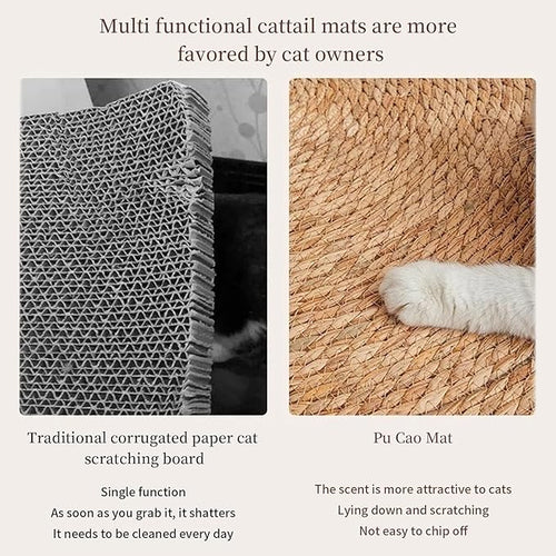 13.78In Cat Scratcher Pad - Hand-Woven Natural Cattail Mat, Spiral Texture Cat Scratching Board for Medium-Small Adult Cats, Cat Scratch Furniture Protector