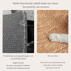 11.81In Cat Scratcher Pad - Hand-Woven Natural Cattail Mat, Spiral Texture Cat Scratching Board for Young Adult/Small-Medium Cats, Cat Scratch Furniture Protector