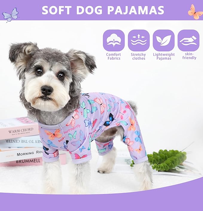 Dog Pajamas Spring Summer Dog Clothes for Small Medium Dogs Girl Boy Cute Soft Puppy Pjs Clothes Doggie Onesies Cat Pet Outfit(Butterfly,L)