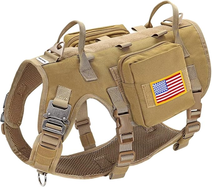 Forestpaw Dog Harness for Large Dogs,Tactical Dog Harness with Handle,No Pull Military Style Service Dog Vest with Pockets Adjustable for Walking Training,Brown,Chest 21.5-45"