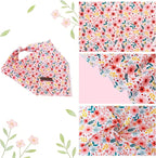 Elegant little tail Dog Bandana, Pink Flower 1PC Washable Dog Scarf Female or Male Square Bib Kerchief Scarf Adjustable Pet Bandana for Medium Large Dogs