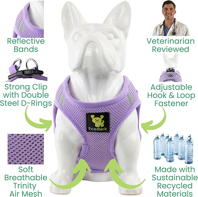 EcoBark Step in Dog Harness Reflective Soft Ultra Padded Mesh Dog Harnesses for XXS, XS, Small, and Medium Dogs Eco-Friendly Comfort Secure Halter No Pull Adjustable Pet Vest