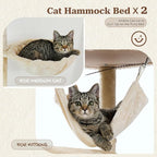 PETEPELA Floor to Ceiling Cat Tree, 92.9''-101.6''Height Adjustable Cat Tower Tall Cat Climbing Play House, Cozy Condo, Scratching Post and Spacious Hammock for Indoor Cats Large Adult, Beige