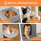 Cat Tree with Litter Box Enclosure Large, Multilevel Cat Play House with Large Condo, Spacious Hammock, Cozy Top Perch,Scratching Post and Dangling Balls,Wooden Cat Furniture for Indoor Cats,Grey