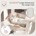54” Cat Tree with Big Hammock 21x17” XL Cat Tower with Scratching Posts Featuring Large Top Bed, Scratcher Pad, Spacious Condo House and Detectable Ball for Indoor Cats-Large Beige