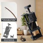 58in Large Cat Tree Tower for Indoor Cats with Soft Plush Hang Ball, Two Condos, Sisal Scratch Posts & Rope Play for Kittens/Adult Cats, Dark Grey