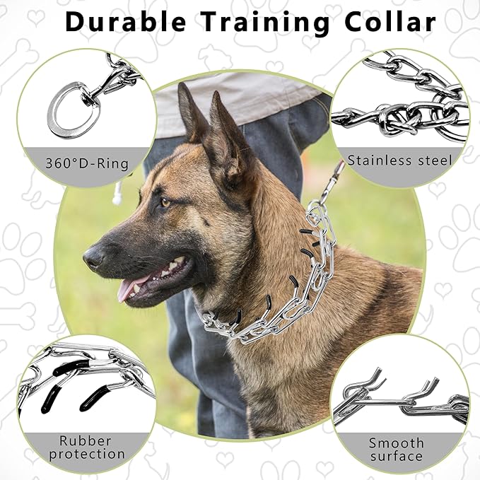 Adjustable Dog Collar, Pinch Collar for Dogs,Dog Training Collar for Small Medium Large Dogs,Metal Prong Collar with Comfort Rubber Tips (Small, 2.5mm, 17.7-Inch)