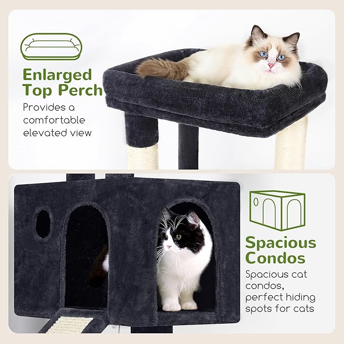 Globlazer Extra Thick Scratching Posts Tower Sturdy 50-inch Corner Cat Tree Tower for Indoor Cats, Cat Tower for Adult Cats with Scratching Board, Kitty Condo, Basket, S50, Dark Gray