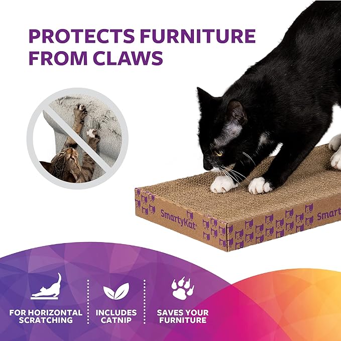 SmartyKat Super Scratcher+ Corrugated Cat Scratcher, Catnip Infusion Technology - Brown, Double Wide