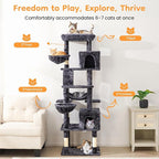 74" Cat Tree Tower with Scratching Posts, Condos, Perch, Hammocks & Toys, Cat Tree for Indoor Cats Large Adult, Ideal for Multi-Cat Households, Dark Gray