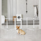 Metal Freestanding Dog Gates with Door for Outdoor Indoor,120'' Extra Wide 32'' Tall Free Standing Dog Gate for Doorways,Large Openings,Deck,Yard,Porch,Foldable Pet Fence(White,6 Panels)
