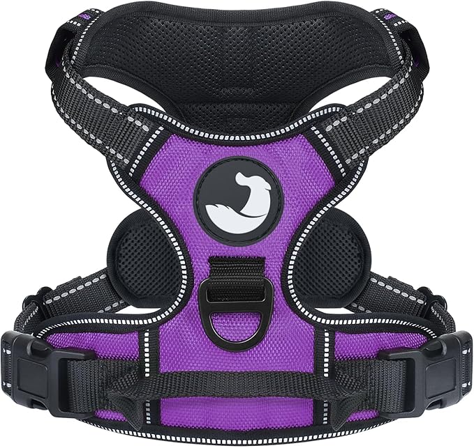 Joytale No Pull Dog Harness for Large Dogs, Reflective Pet Vest with Front Clip, Adjustable Soft Padded Harnesses with Easy Control Handle for Training and Walking, Purple, L