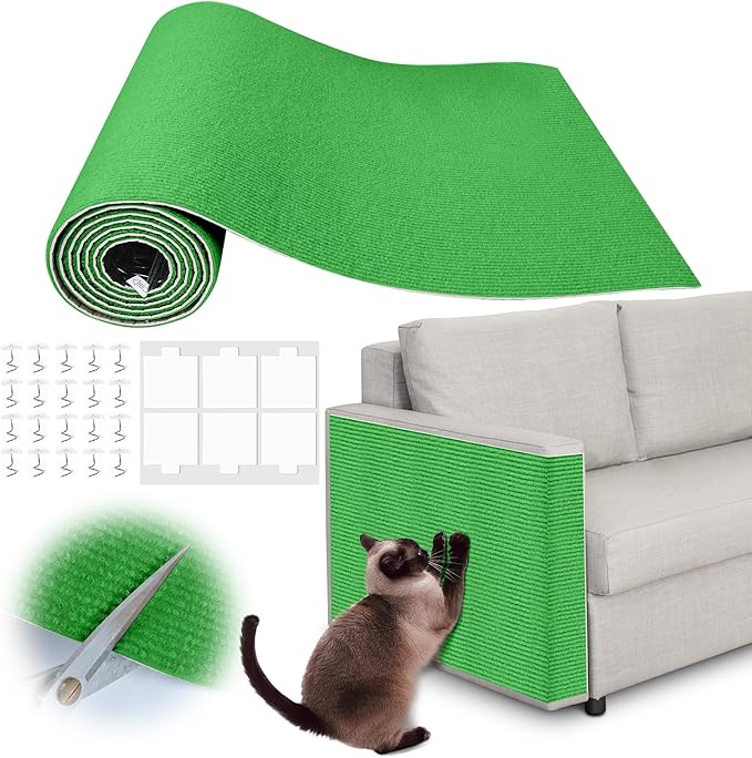 Cat Scratch Furniture Protector - 138" x 17" Trimmable Self-Adhesive Cats Claws Scratch Pads, DIY Cat Climbing Couch Protector for Scratch Post Cat Tree Replacement Indoor (Green)