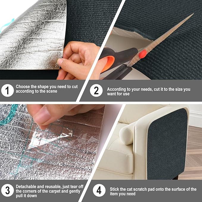Cat Scratch Mat for Couch, Wall & Cat Tree - 78.7" Trimmable Self-Adhesive Cat Scratcher, Cat Scratch Furniture Protector, Felt Alternative to Sisal, DIY Cat Tower Replacement, 2 Pack (Dark Gray)