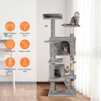 LEMY 54 Inch Cat Tree,Multi-Level Cat Tower Condo for Indoor Kittens,Light Grey Cat House with Sisal-Covered Scratching Post for Cats to Play and Sleep