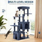 Blue 61" Heavy Duty Cat Tree for Large Indoor Cats & Maine Coon, Fresh Multi-Level Cat Tower with Extra Large Perch, 2 Spacious Condos, Natural Sisal Scratching Posts & Interactive Toys