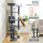 Large Cat Tree for Indoor Cats, 59" Tall Cat Tower with 3 Removable Pompom Sticks, Spacious Condo, Large Hammock and Scratching Posts, Sturdy Play House for Large Cats,Dark Grey