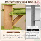 PETSITE 58 Inch Forest-Themed Cat Tree, Multi-Level Cat Tower with 2 Cute Condos, Plush Perch, Teasing Balls, Sisal Posts, Hidden Cave, and Removable Cushions, Modern Cute Cat Tree for Indoor Cats