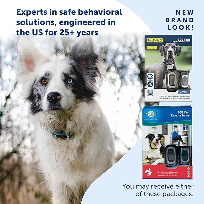PetSafe 300 Yard Remote Training Collar – Choose from Tone, Vibration, or 15 Levels of Static Stimulation – Medium Range Option for Training Off Leash Dogs – Waterproof and Durable – Rechargeable