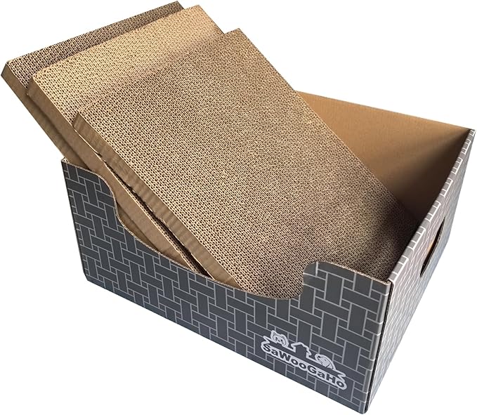 Extra Large Cat Scratch Box Cardboard Cats Scratcher with Bigger Space Double-Sided Scratching Boxes Refillable Pad Easy to Clean Scratchers for Indoor Cats (Grey 3 pcs Pads)