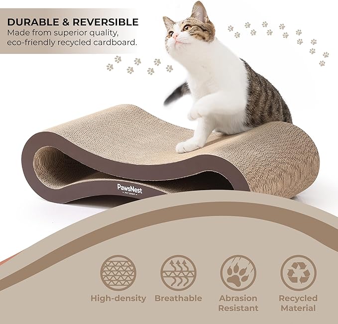 Paws NEST Scratch Lounge for Cats, 21.6 Inch Cat Lounger Scratcher, Infinity Cat Scratcher, Reversible, Non-Toxic & Durable, Includes Premium Organic Catnip