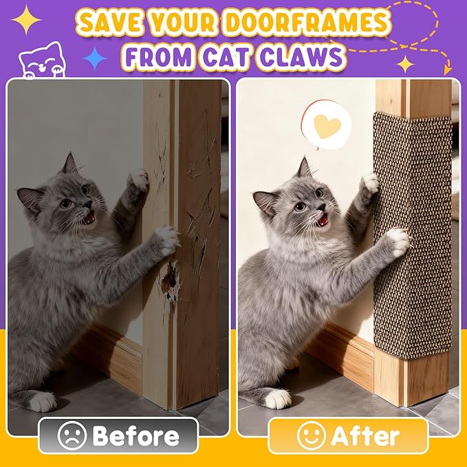 Wall Cat Scratcher for Indoor Cats,19.6x7.8”Corner Cat Scratcher,Cat Scratch Pad Furniture Protector for Door & Wall,Couch, Durable Cat Scratching Board Easy Mount(Deep Brown, 19.6”x7.8”)