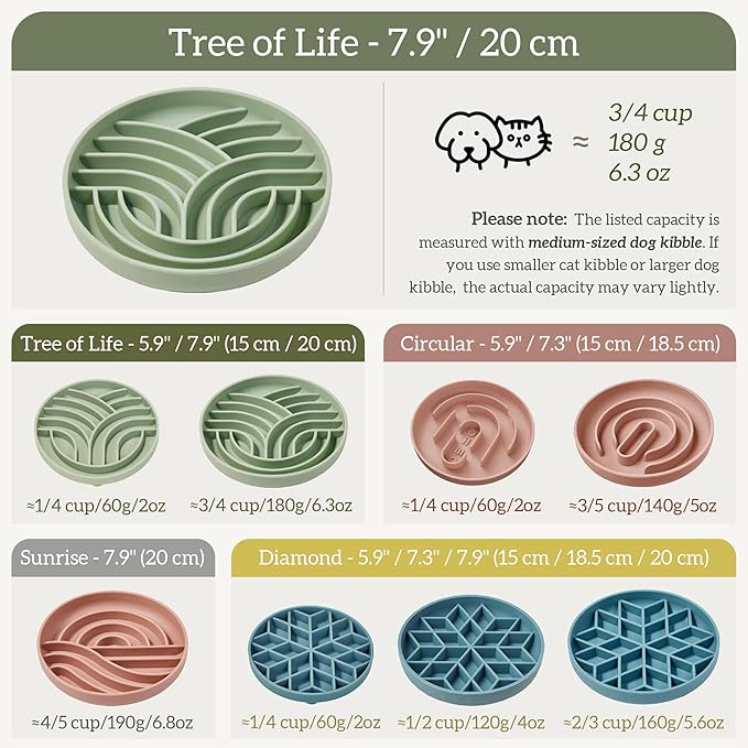 OHMO Slow Feeder Dog Bowls(Tree Life, Sage Green) Enrichment Soft Silicone Food Safe Feeding Bowl Non Slip Suction Cup for All Breed Pet, Cat Slow Down Eating Dishes, Boredom and Anxiety Reducer