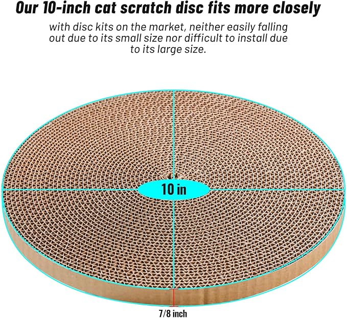 Round Cat Scratcher Refill 10 inch Diameter 7/8 Inch Thickness Circle Scratcher Replacement Scratcher Pads for Indoor Cats Scratching Cardboard (3 Pc)