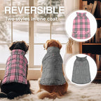 VIVAGLORY Softjoy Dog Coat, Dog Jacket for Winter & Christmas, Coat with Harness Hole, Reversible Plaid Checkered Warm Fluffy Heavy Duty for Puppy, L, Pink